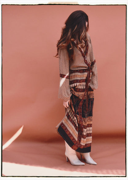 Zea Silk Crepe Kaftan Maxi Dress ~  Syrah XS