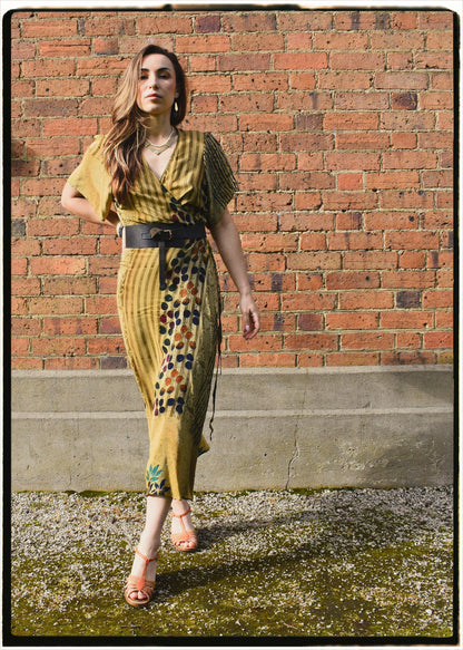 Liatris Silk Crepe Flutter Sleeve Wrap Dress ~ Willow L