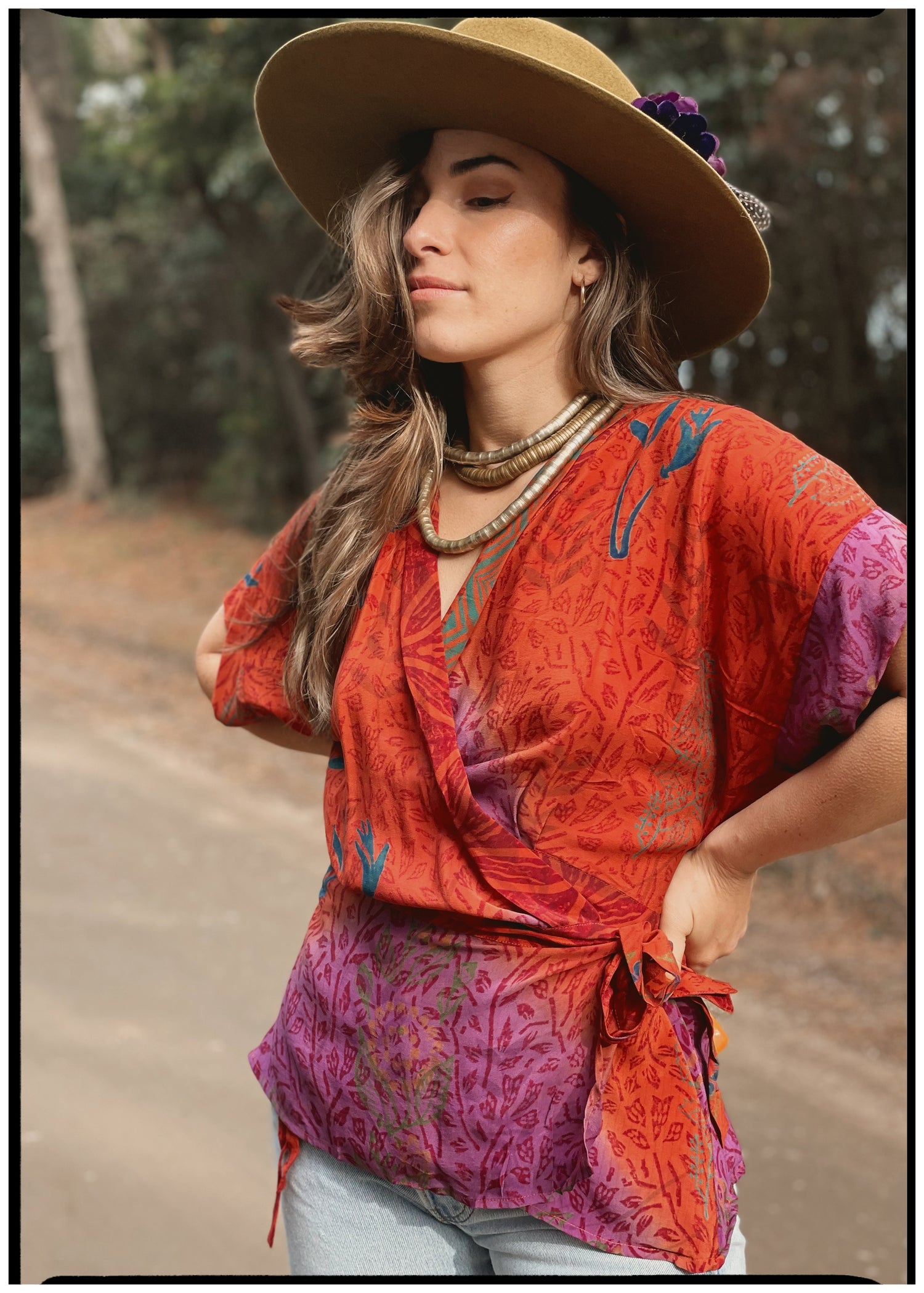 Bassia Silk Crepe Cross Tie Front Blouse ~ Atomic XL