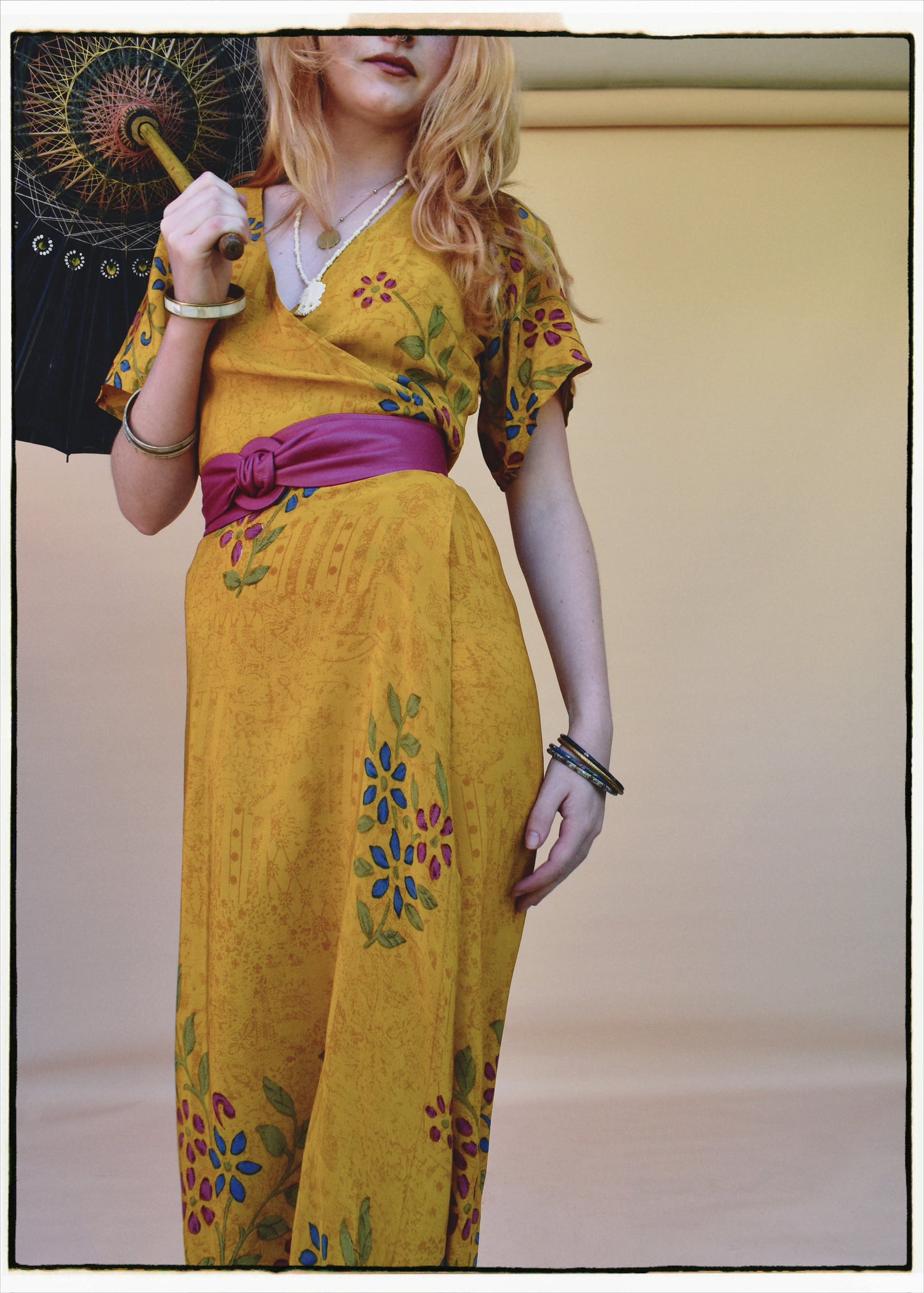 Liatris Silk Crepe Flutter Sleeve Wrap Dress ~ Marigold S