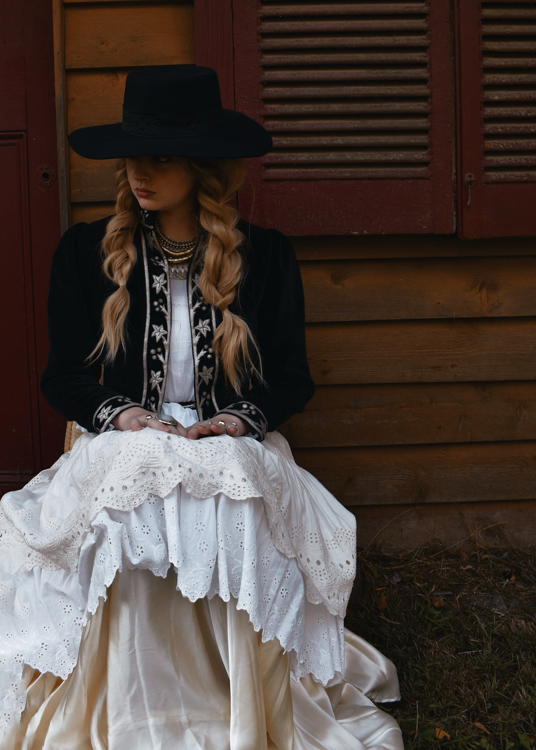 Black cotton velvet cropped jacket bolero with silver leather appliqué detail. Vintage, bohemian inspired. Western Cowgirl. Chasing Unicorns. Spell and the Gypsy Collective. The Outlaw Dame
