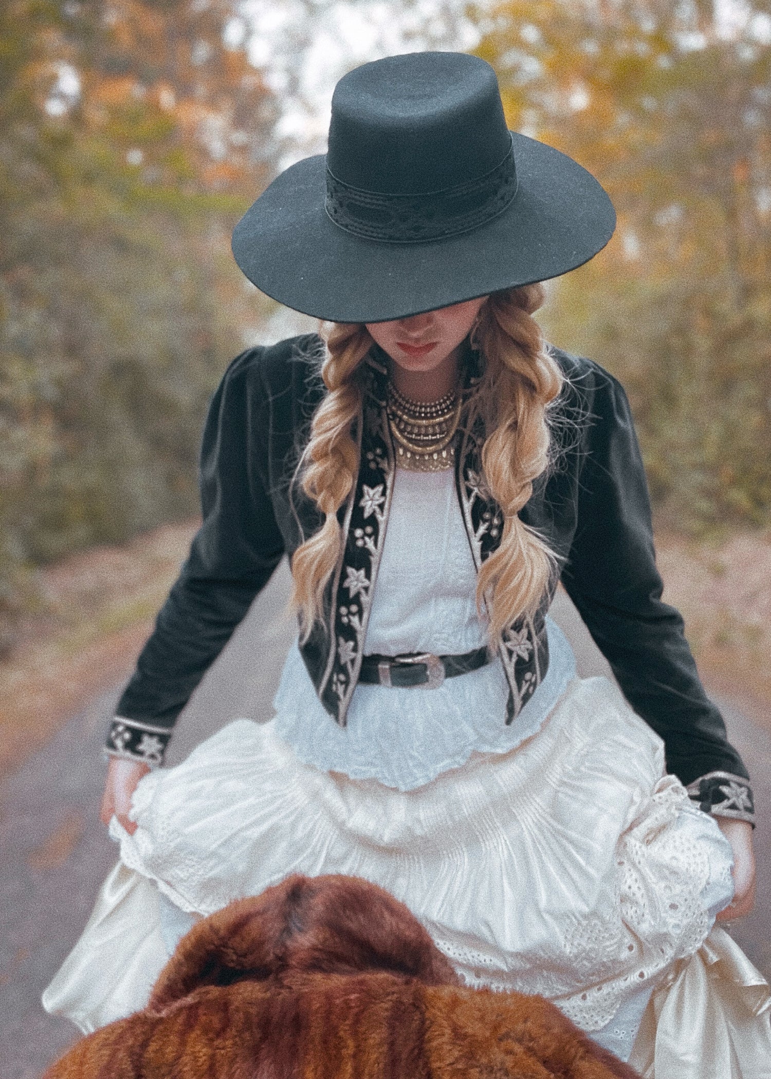 Black cotton velvet cropped jacket bolero with silver leather appliqué detail. Vintage, bohemian inspired. Western Cowgirl. The Outlaw Dame