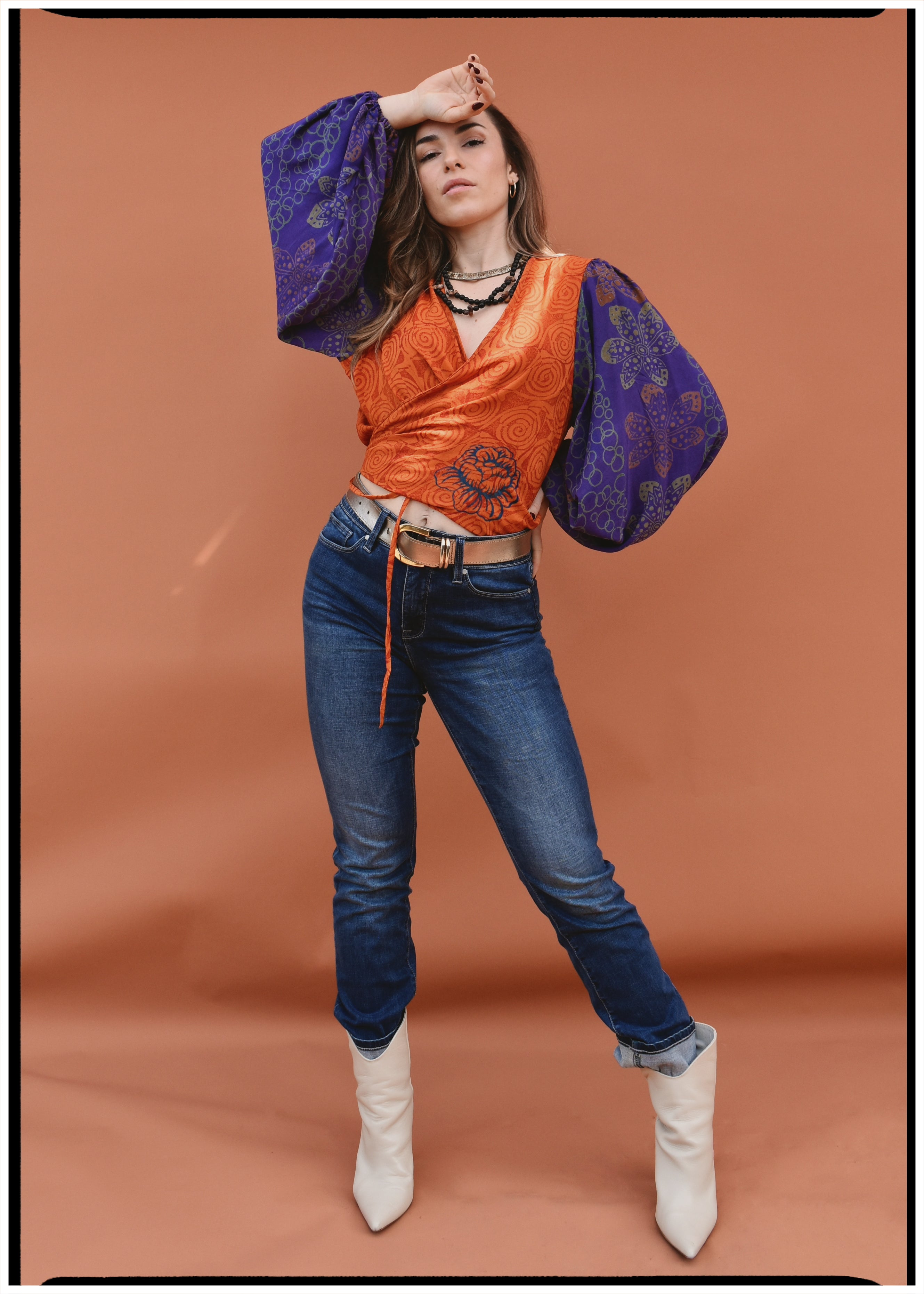 Hoya Silk Crepe Balloon Sleeve Wrap Top ~ Puffin L