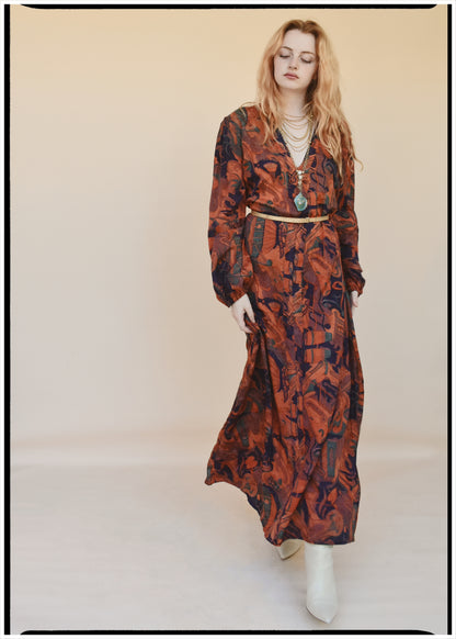 Zea Silk Crepe Kaftan Maxi Dress ~  Hawthorne XS