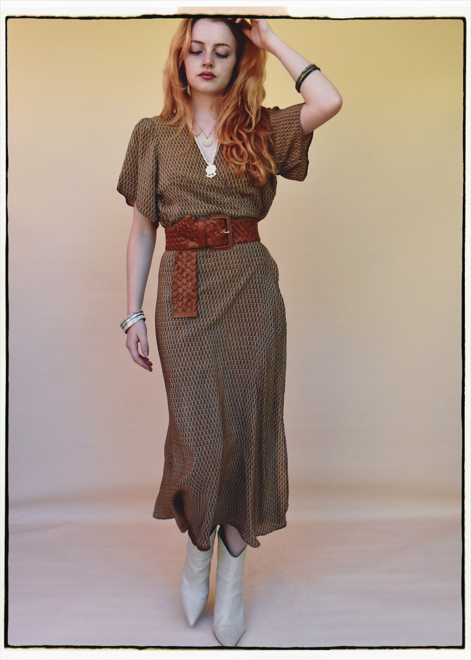 Liatris Silk Crepe Flutter Sleeve Wrap Dress ~ Macaroon L
