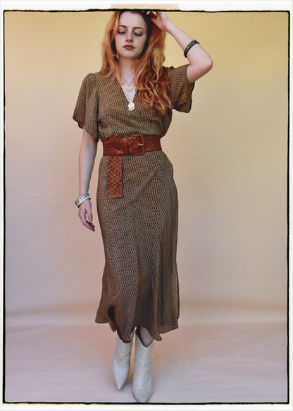 Liatris Silk Crepe Flutter Sleeve Wrap Dress ~ Macaroon L