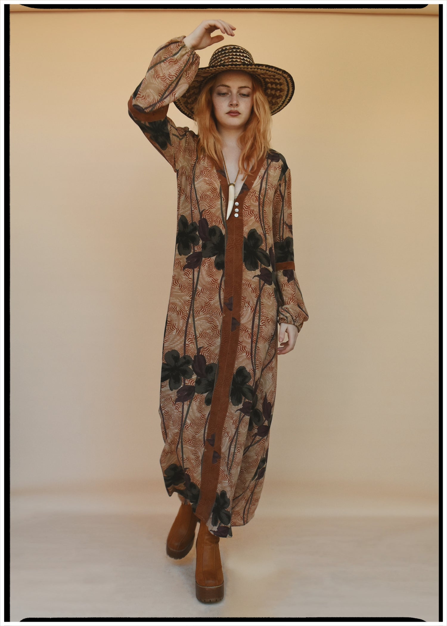 Zea Silk Crepe Kaftan Maxi Dress ~  Sequoia XS