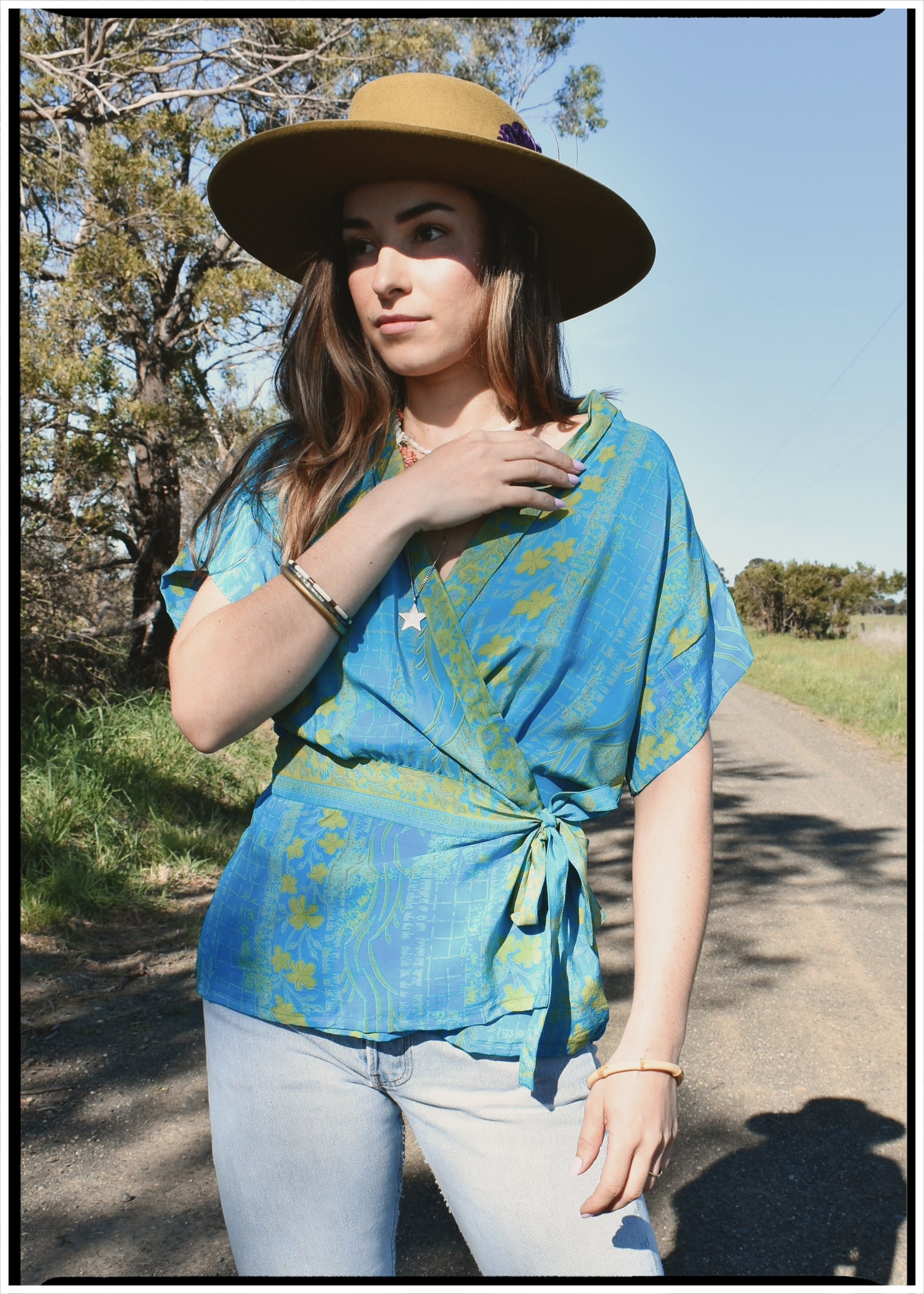 Bassia Silk Crepe Cross Tie Front Blouse ~ Breeze M