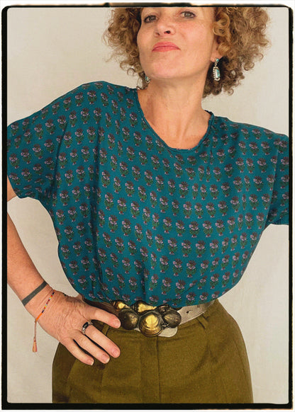 Viola Silk Crepe T-Shirt ~ Riviera XL