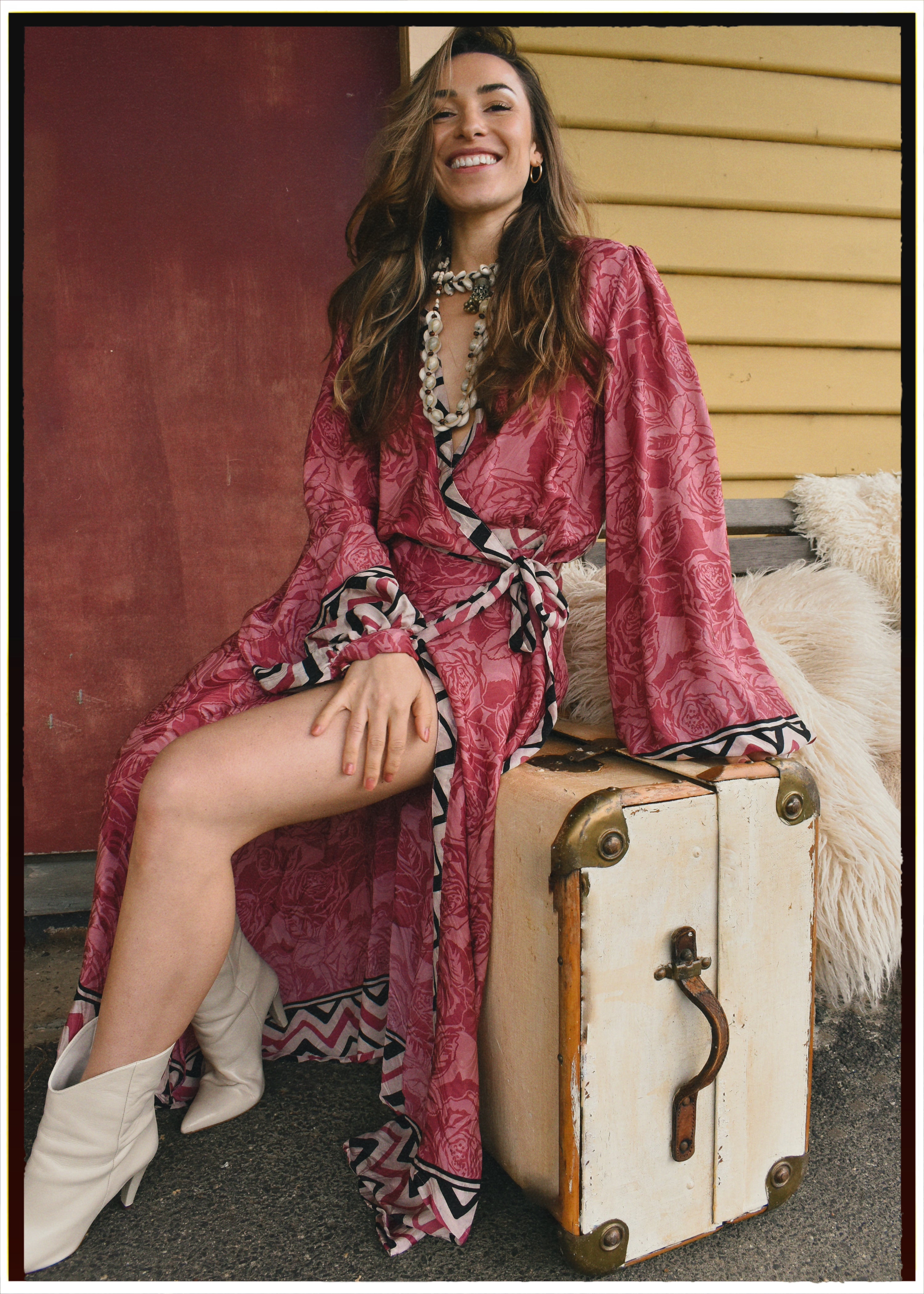 Caladium Wrap Silk Dress ~ Claret L