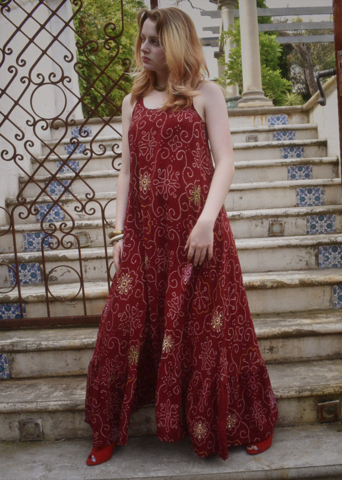 Eustoma Silk Crepe Swing Maxi Dress ~ Granita S