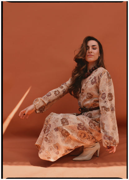 Zea Silk Crepe Kaftan Maxi Dress ~  Flora XS