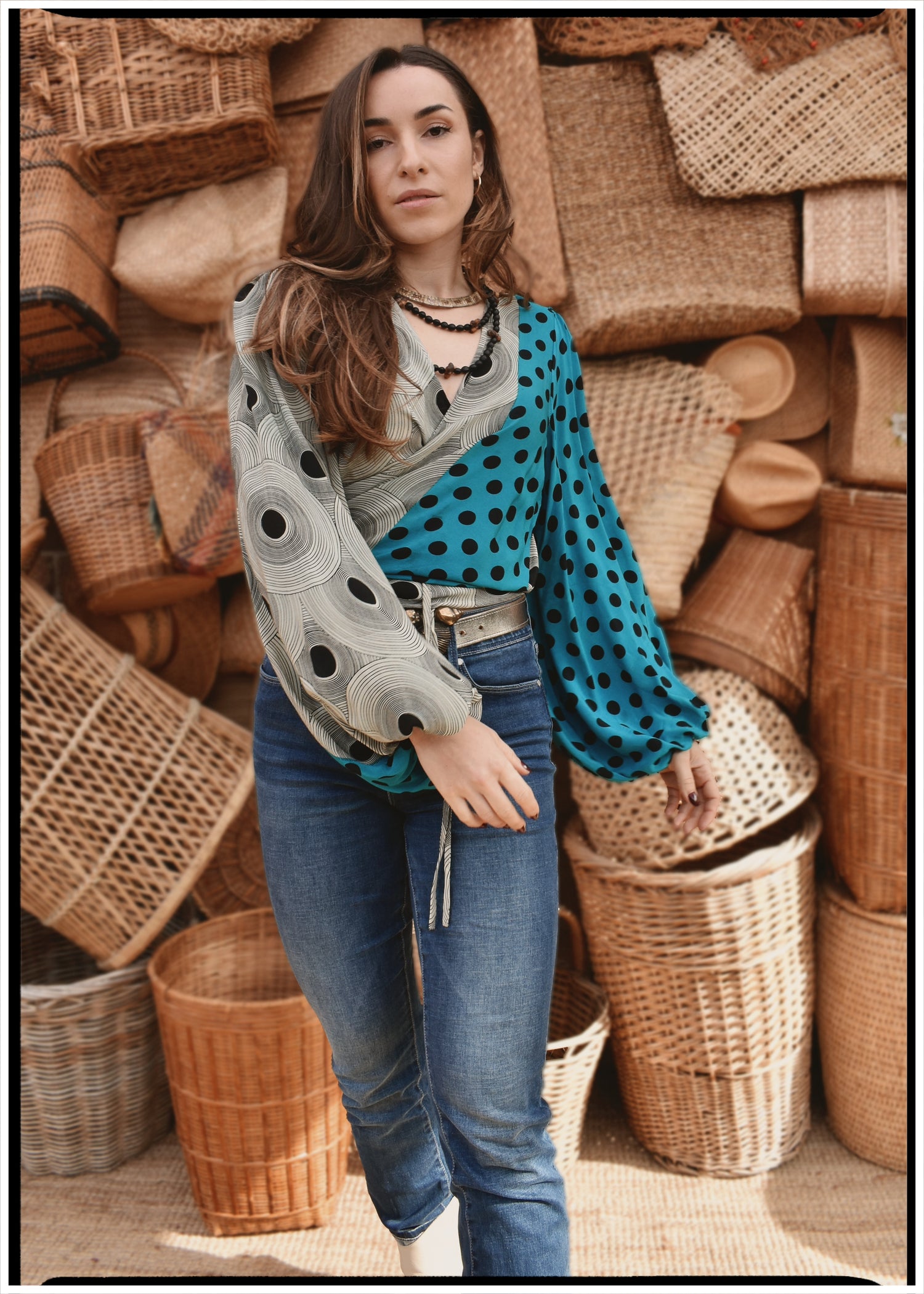 Hoya Silk Crepe Balloon Sleeve Wrap Top ~ Aarons L