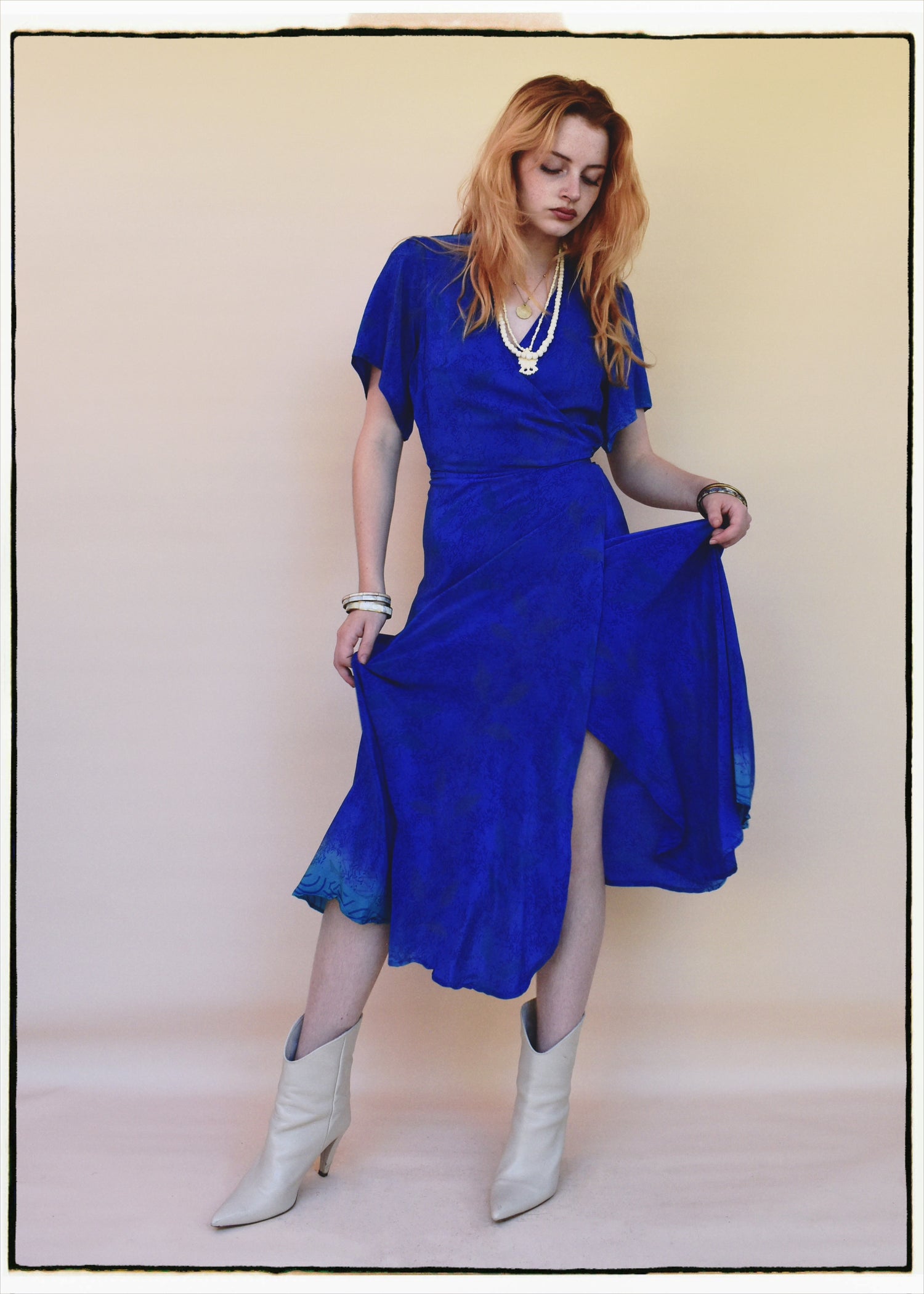 Liatris Silk Crepe Flutter Sleeve Wrap Dress ~ Icehouse M