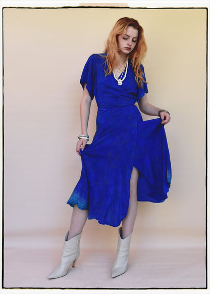 Liatris Silk Crepe Flutter Sleeve Wrap Dress ~ Icehouse M