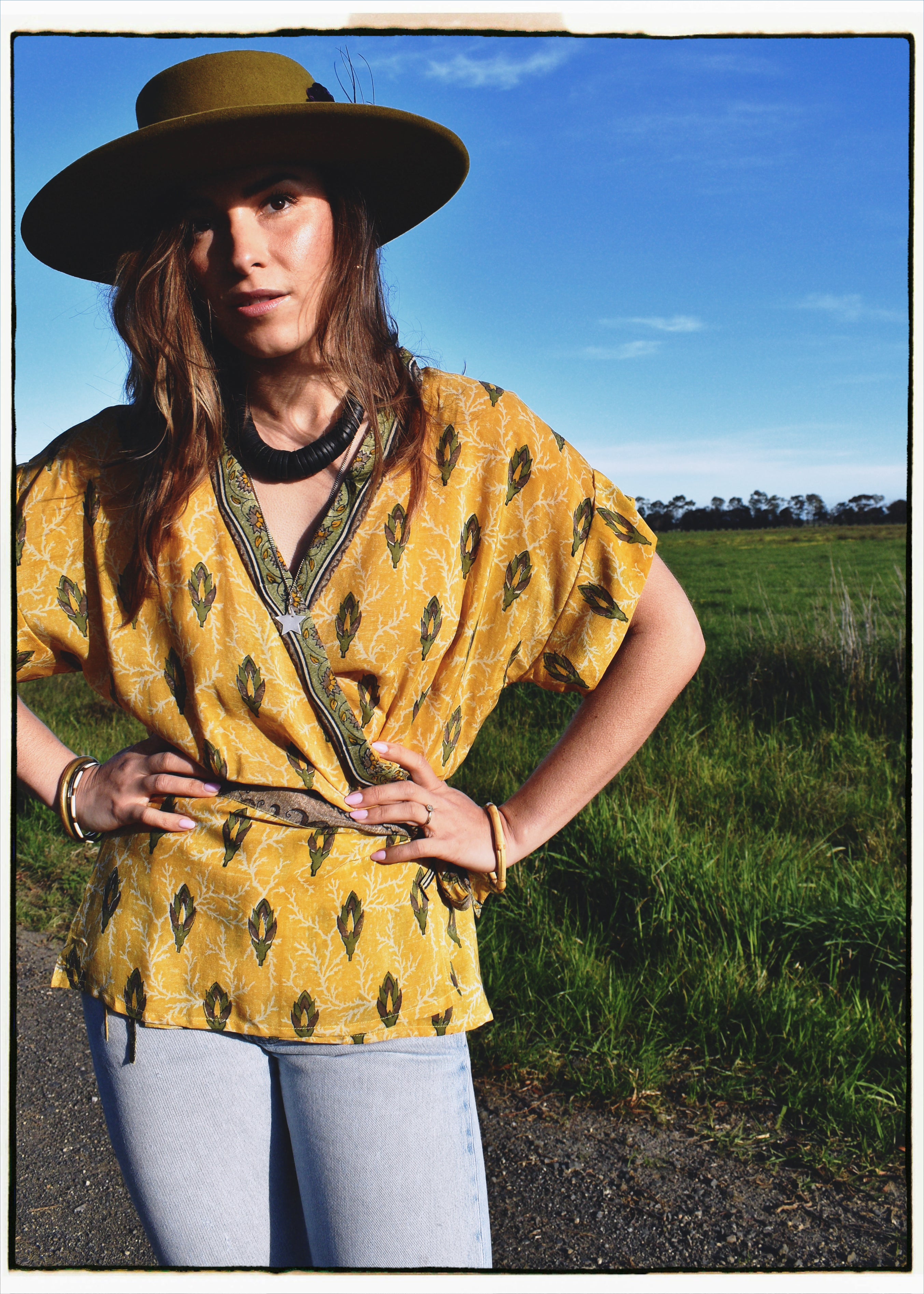 Bassia Silk Crepe Cross Tie Front Blouse ~ Amber M