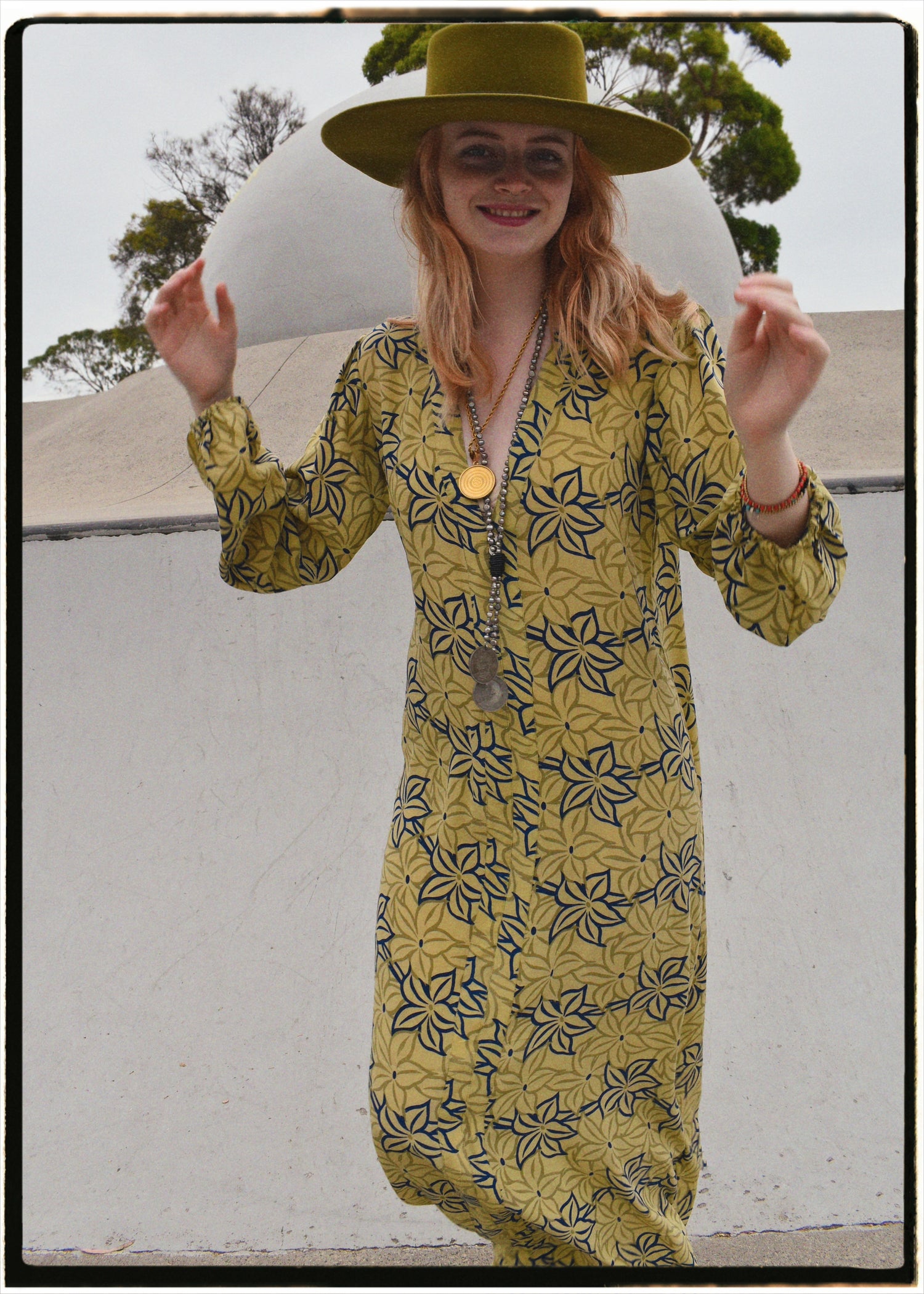 Zea Silk Crepe Kaftan Maxi Dress ~  Palm XS