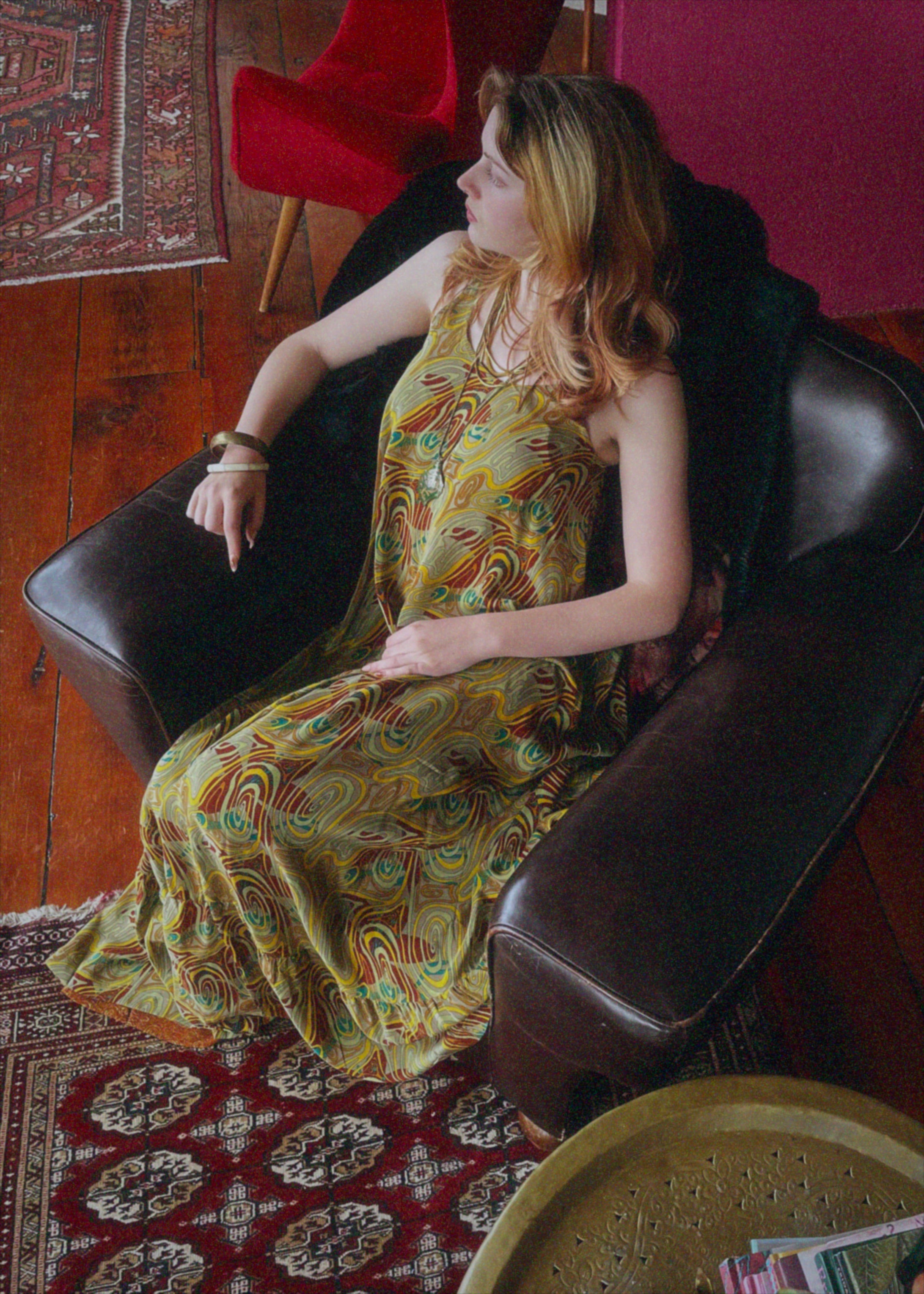 Eustoma Silk Crepe Swing Maxi Dress ~  Retro S