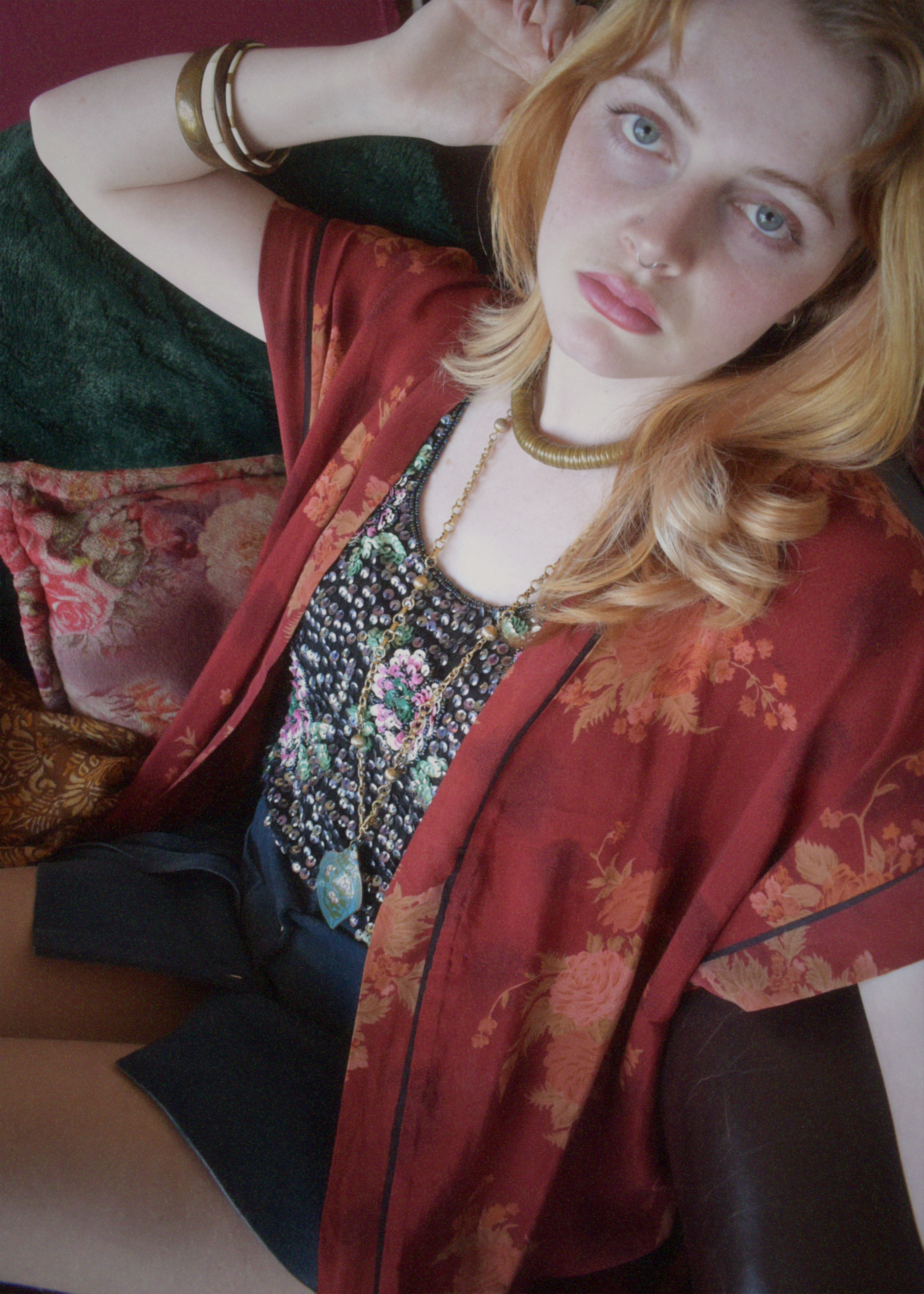 Pilea Silk Crepe Wrap Kimono Top ~ Ochre L/XL