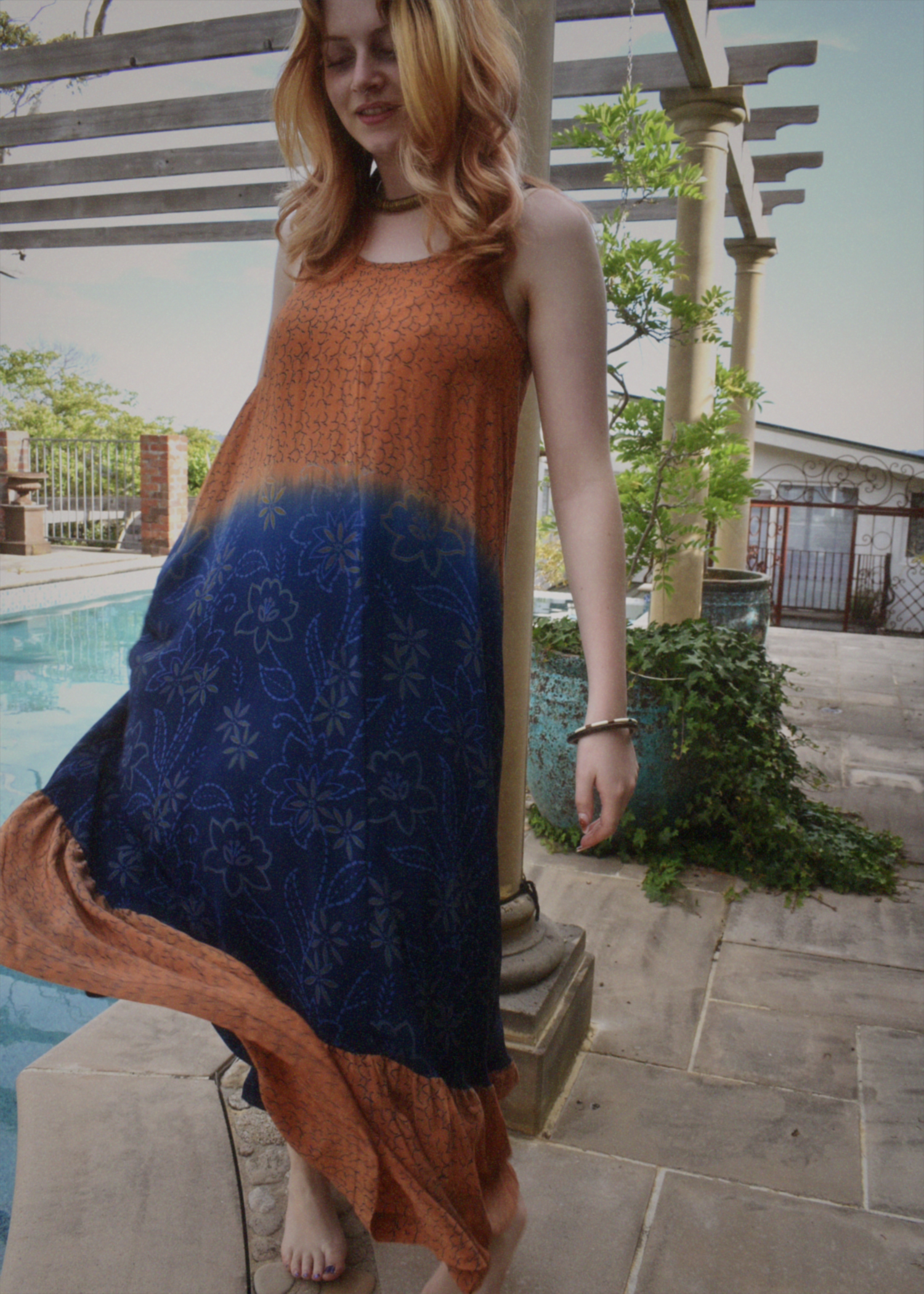 Eustoma Silk Crepe Swing Maxi Dress ~  Blossom S