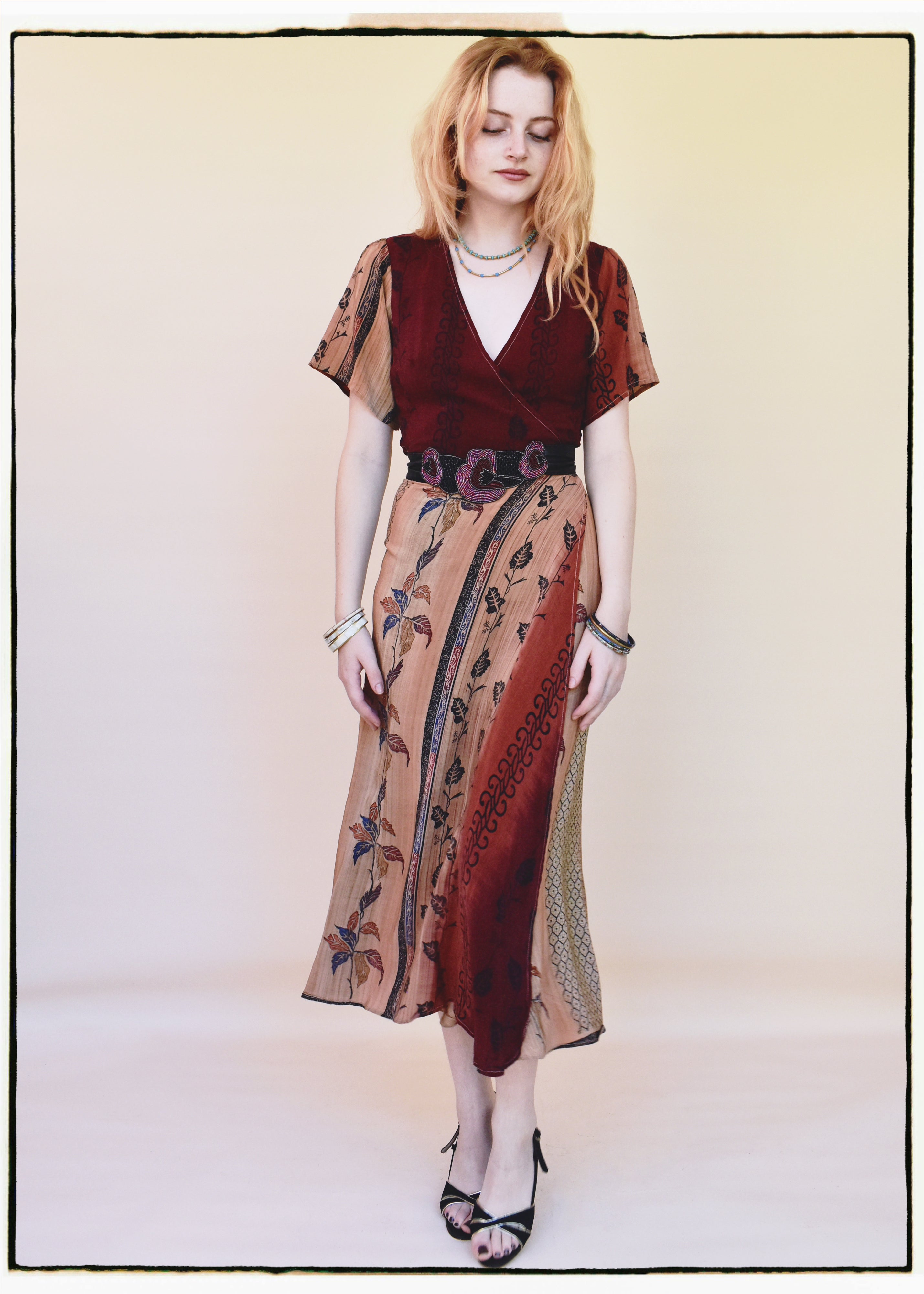 Liatris Silk Crepe Flutter Sleeve Wrap Dress ~ Burgundy XS