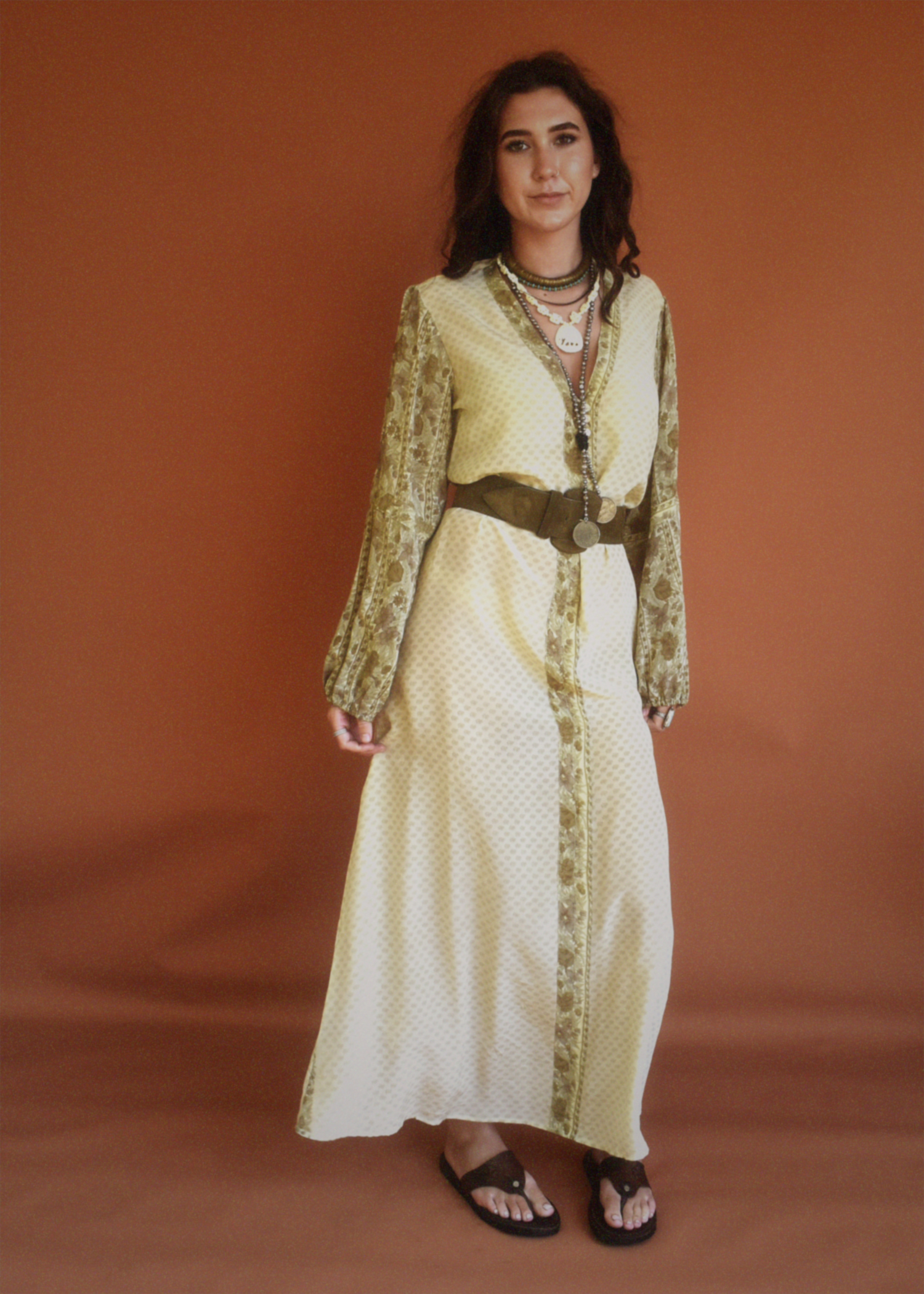 Zea Silk Crepe Kaftan Maxi Dress ~  Harvest XL