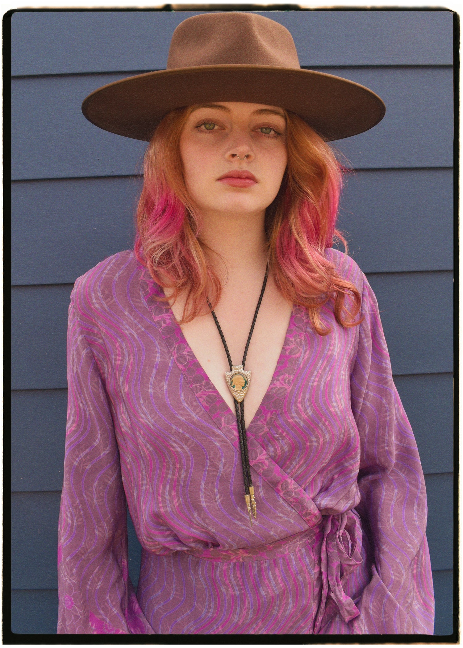 Caladium Wrap Silk Dress ~ Orchid L