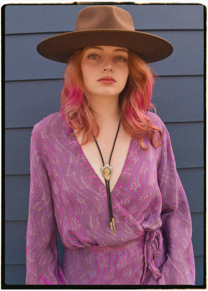 Caladium Wrap Silk Dress ~ Orchid L