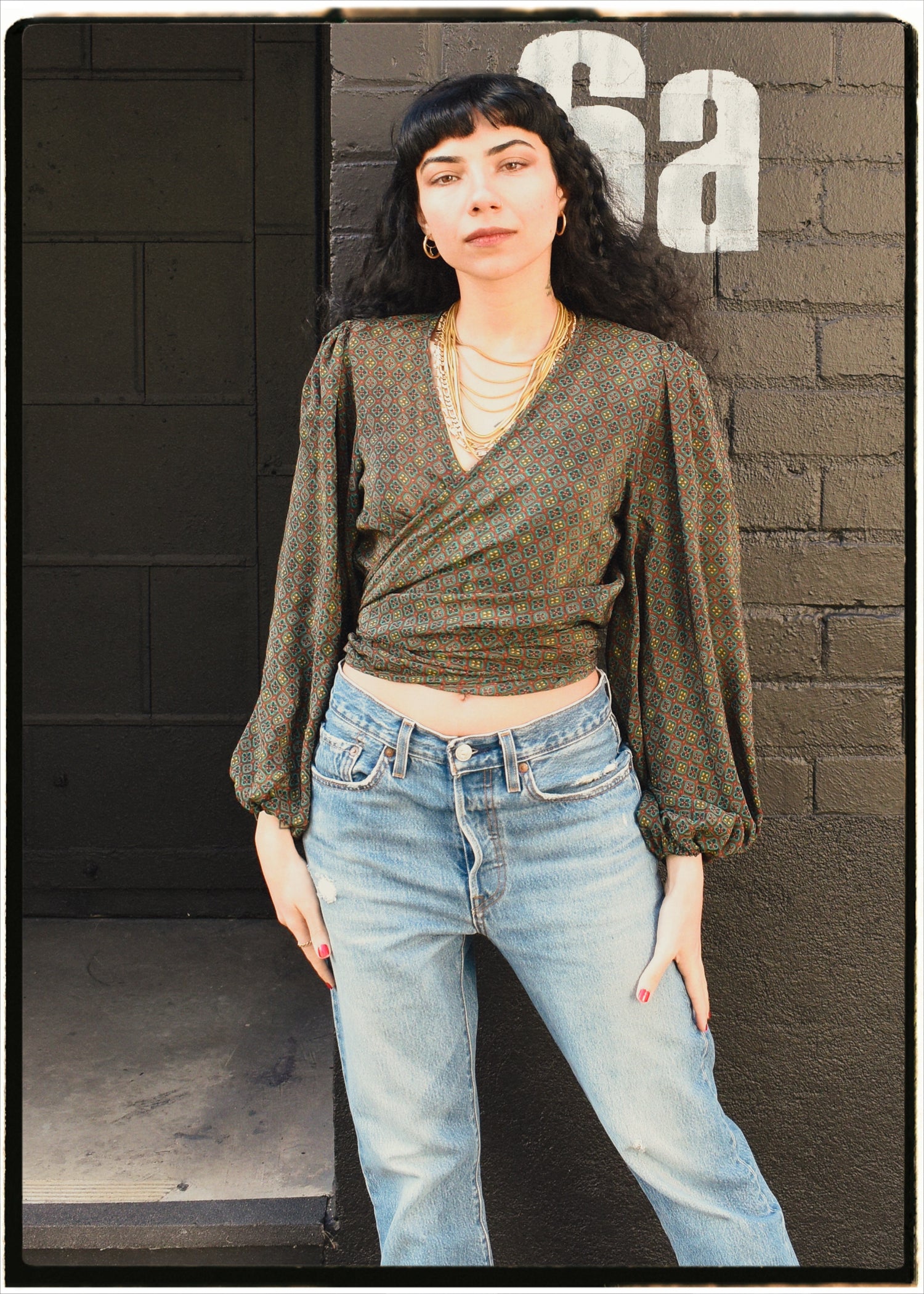 Hoya Silk Crepe Balloon Sleeve Wrap Top ~ Romeo S