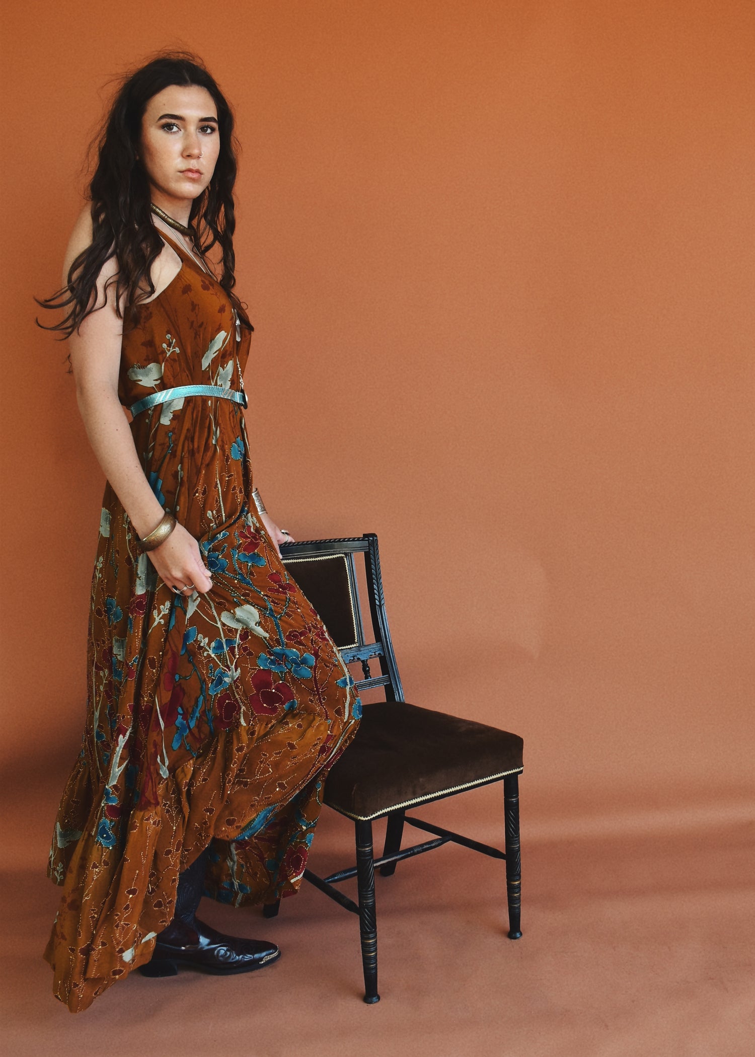 Eustoma Silk Crepe Swing Maxi Dress ~ Ginger L