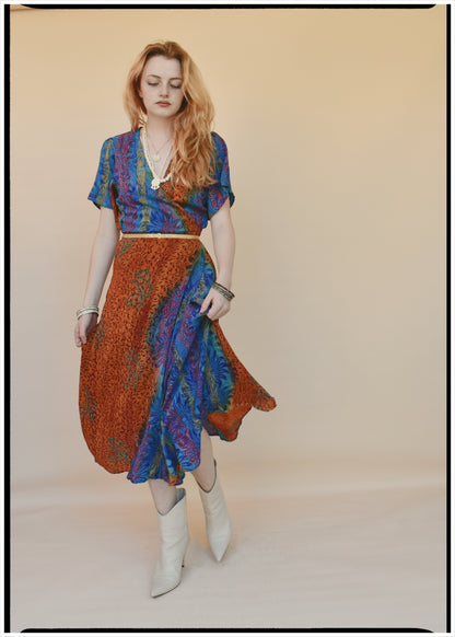 Liatris Silk Crepe Flutter Sleeve Wrap Dress ~ Lantana M