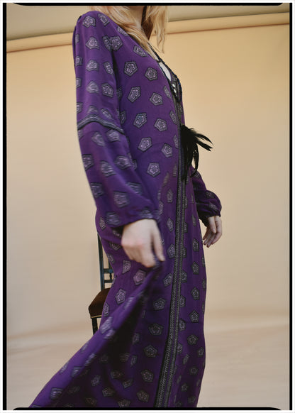 Zea Silk Crepe Kaftan Maxi Dress ~  Claret XS