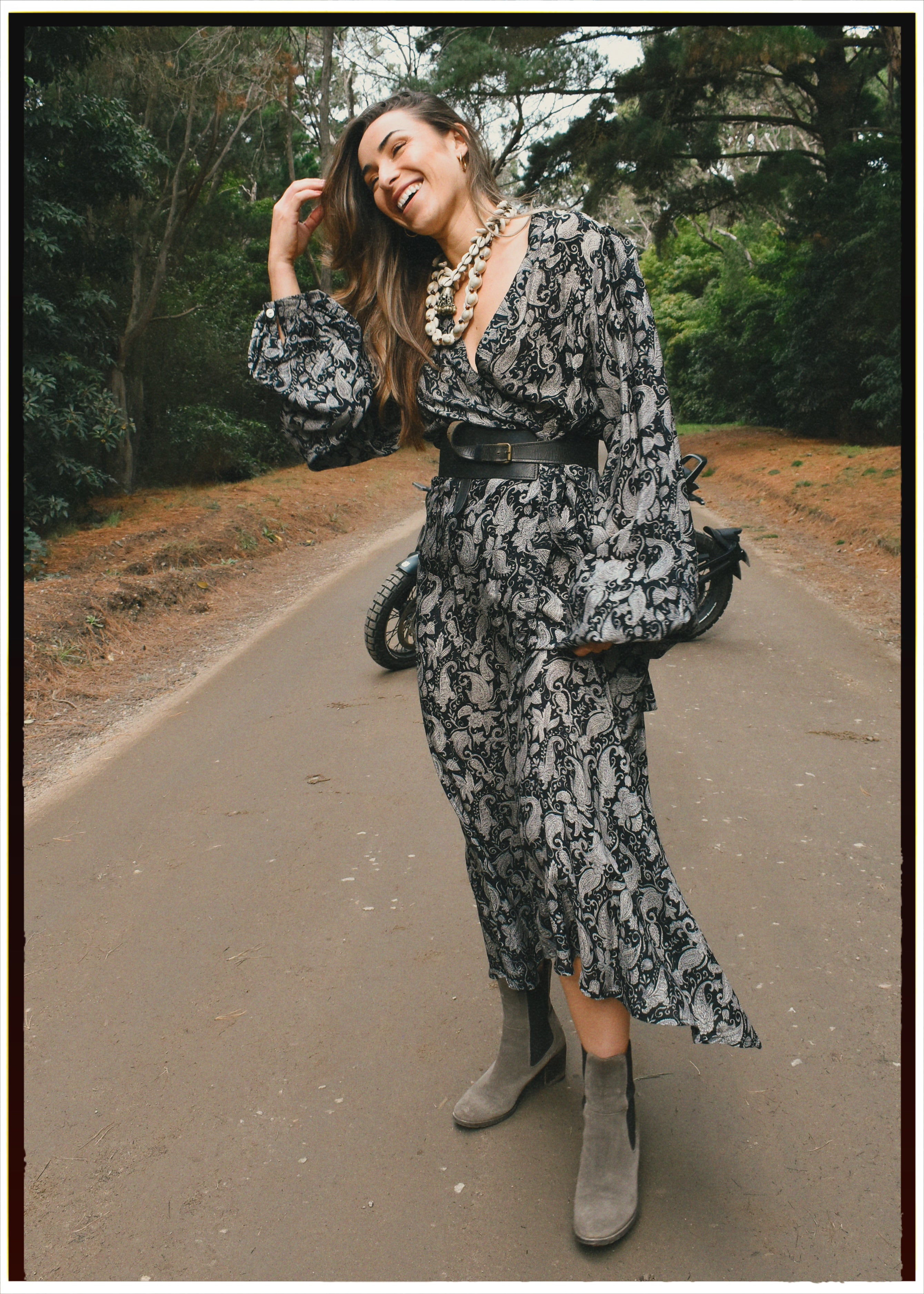 Caladium Wrap Silk Dress ~ Carbon XL