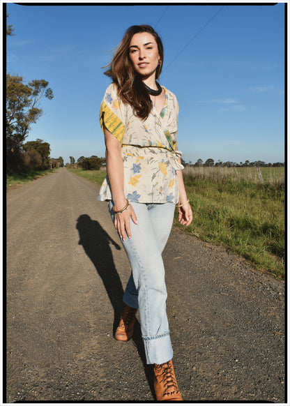 Bassia Silk Crepe Cross Tie Front Blouse ~ Daffodil L