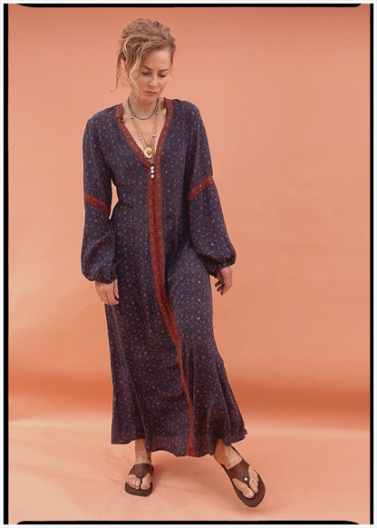 Zea Silk Crepe Kaftan Maxi Dress ~ Astral L