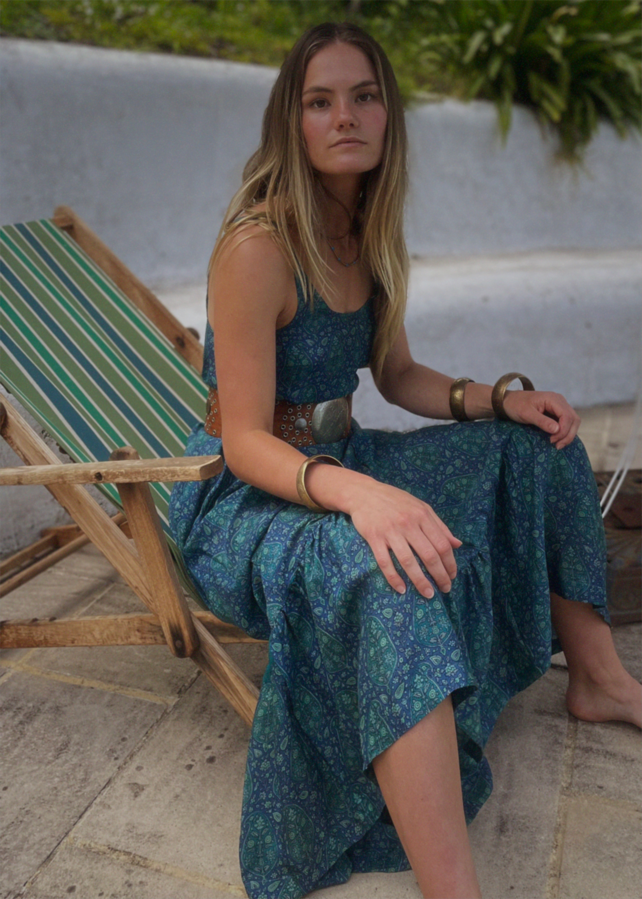 Eustoma Silk Crepe Swing Maxi Dress ~ Sapphire XS