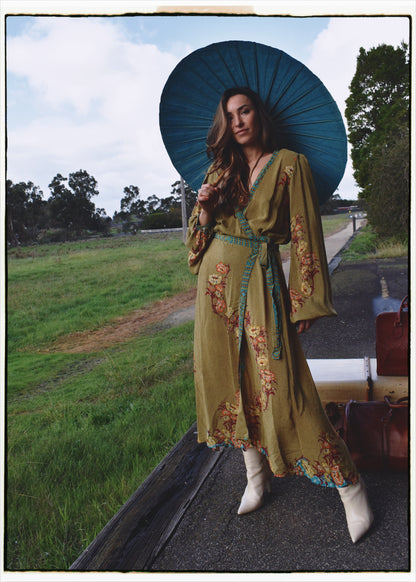 Caladium Wrap Silk Dress ~ Bluejay M