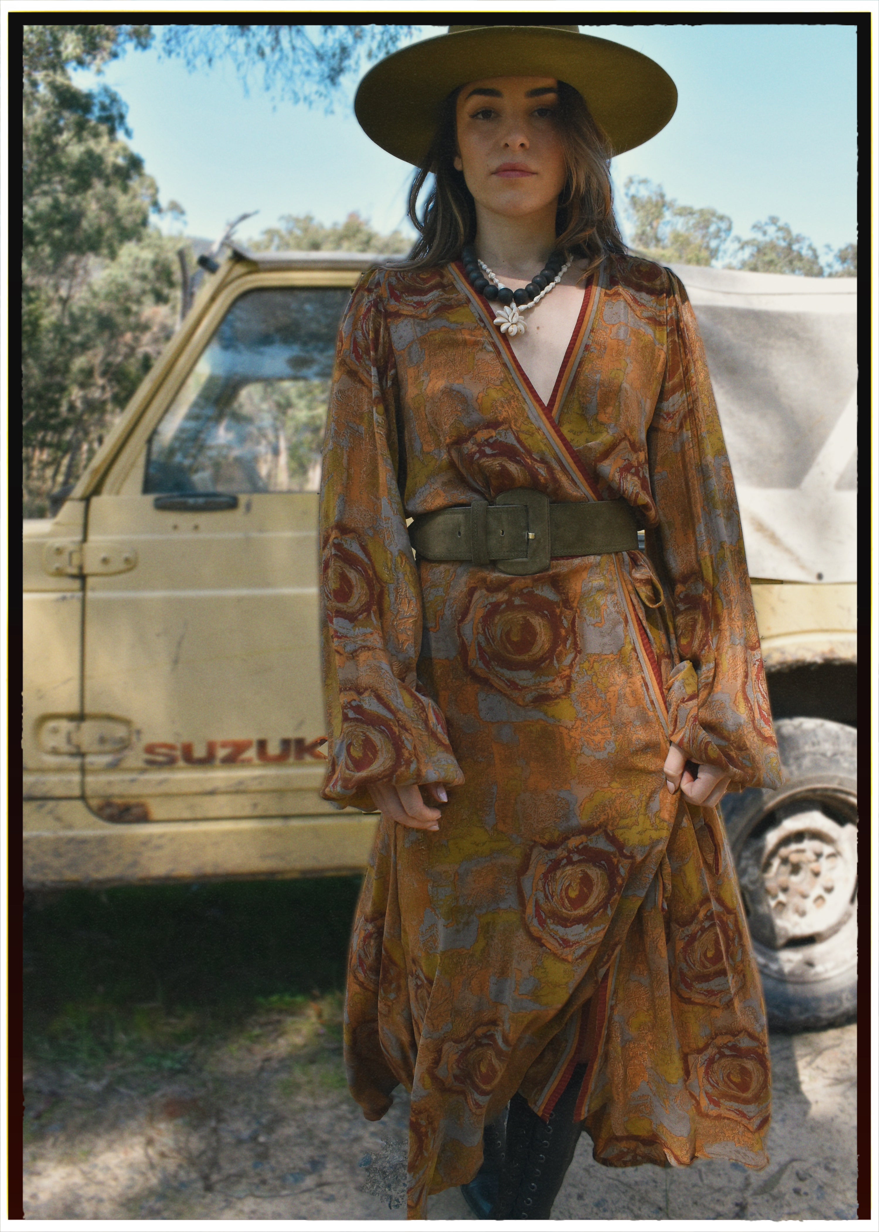 Caladium Wrap Silk Dress ~ Cardinal M