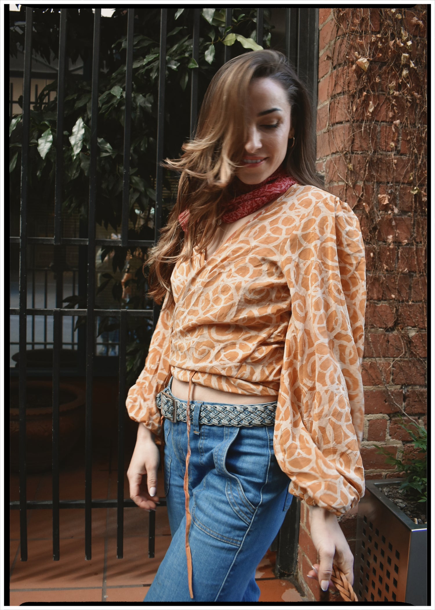 Hoya Silk Crepe Balloon Sleeve Wrap Top ~ Savannah S