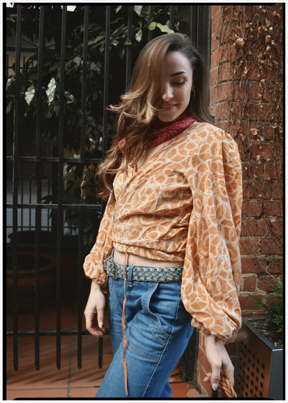 Hoya Silk Crepe Balloon Sleeve Wrap Top ~ Savannah S