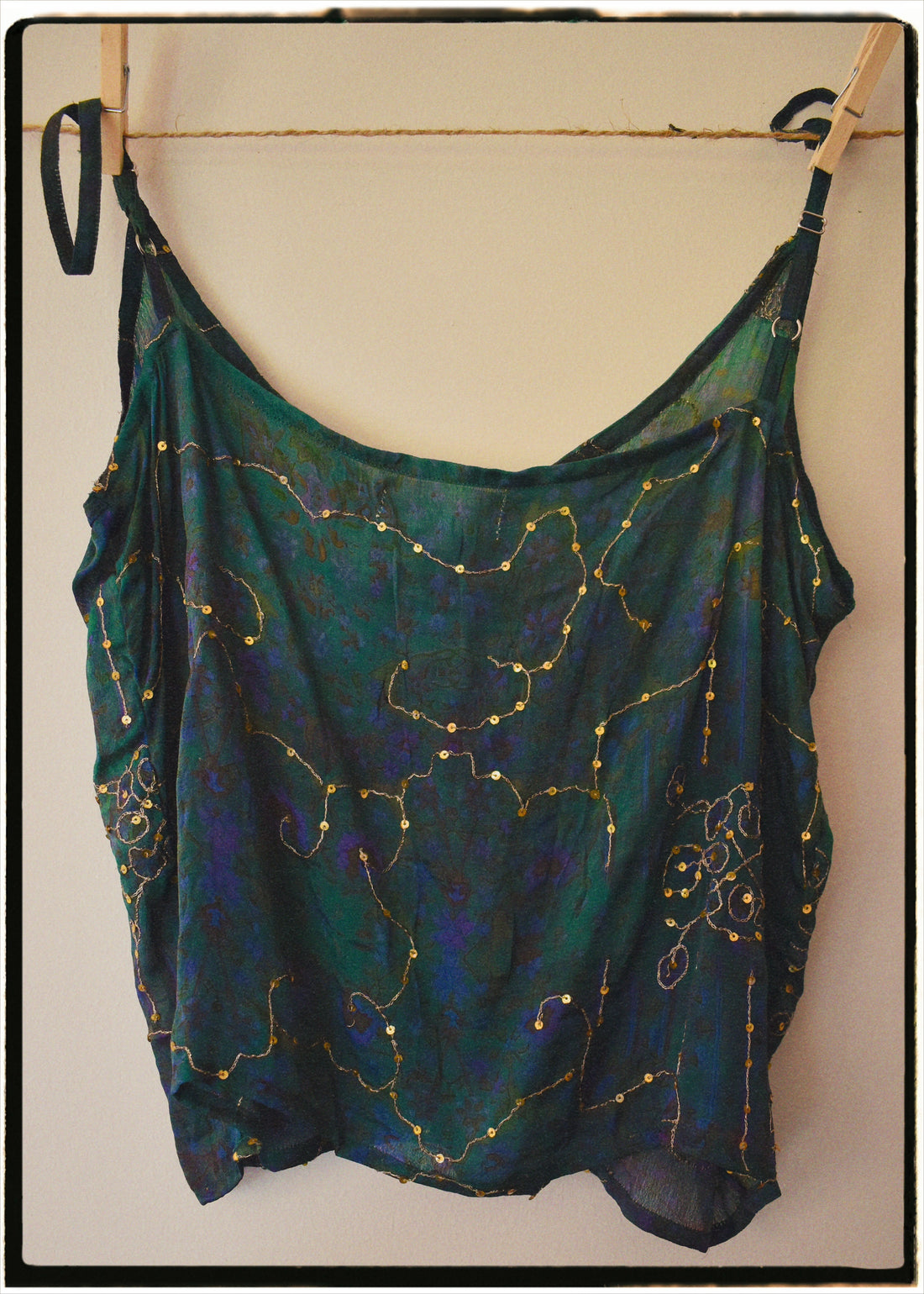 Reseda Silk Crepe Camisole Top ~ Fern M