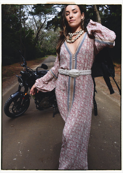 Zea Silk Crepe Kaftan Maxi Dress ~  Woodrose XL