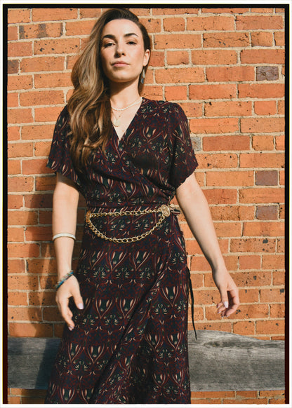 Liatris Silk Crepe Flutter Sleeve Wrap Dress ~ Brandy L