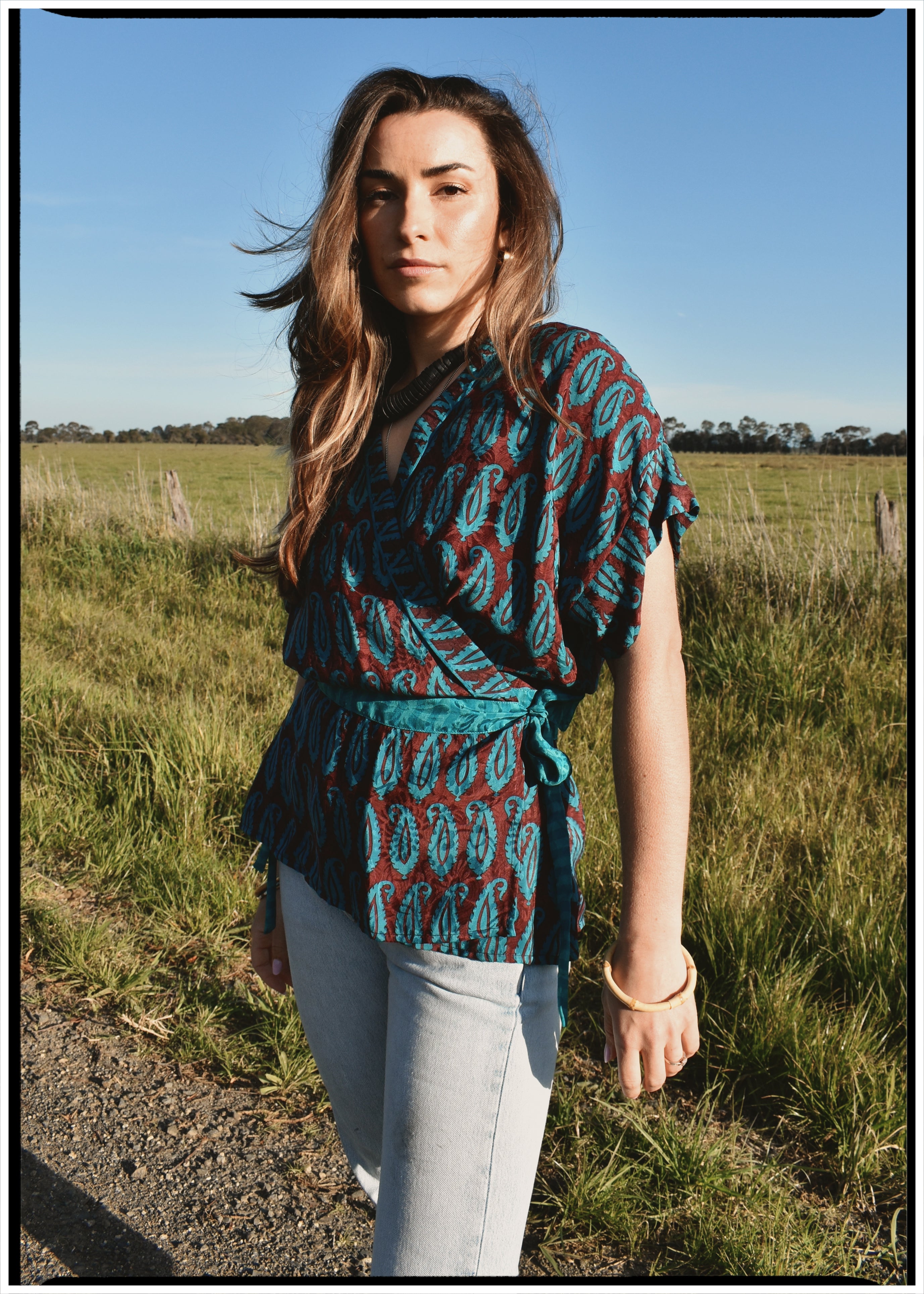 Bassia Silk Crepe Cross Tie Front Blouse ~ Danube L