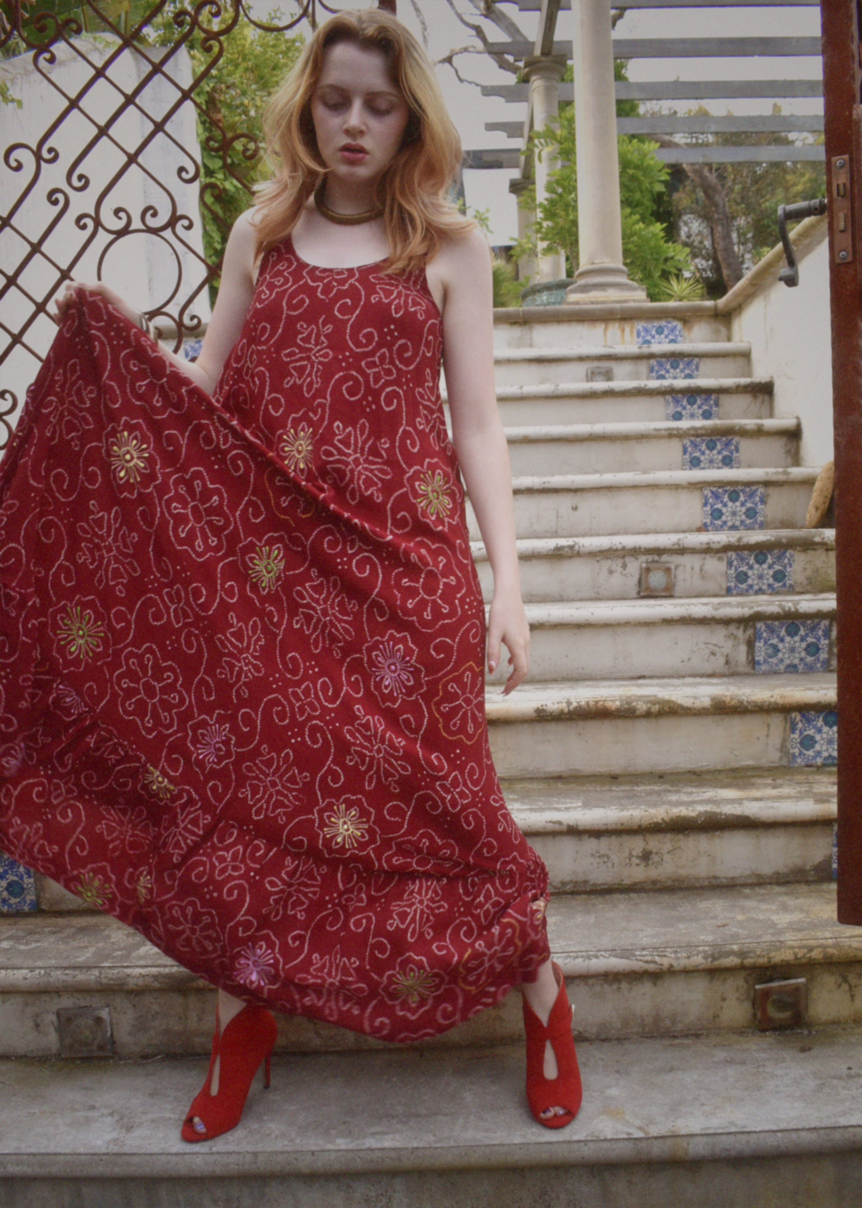 Eustoma Silk Crepe Swing Maxi Dress ~ Granita S