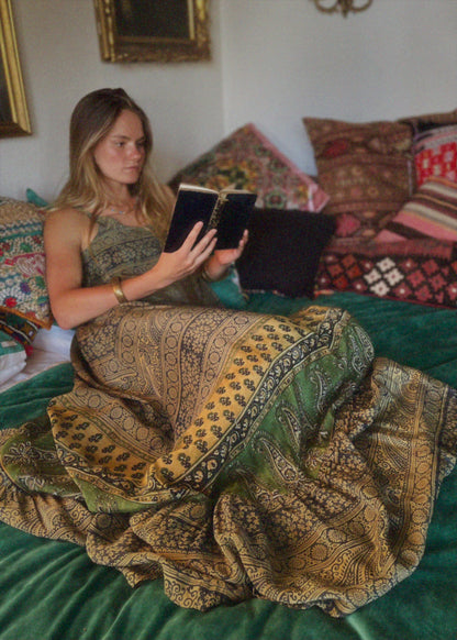 Eustoma Silk Crepe Swing Maxi Dress ~ Aventurine XS