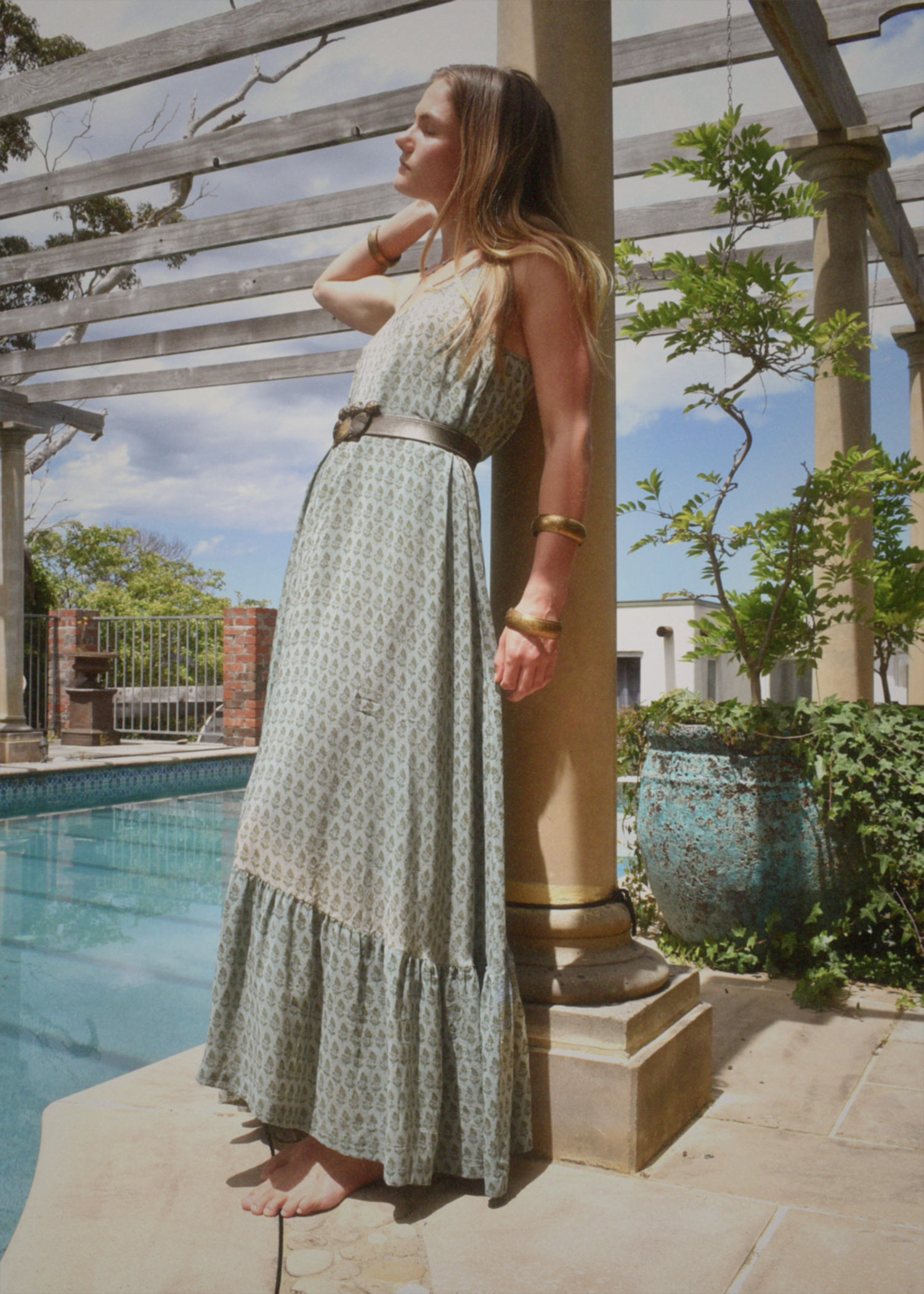 Eustoma Silk Crepe Swing Maxi Dress ~ Delft XS