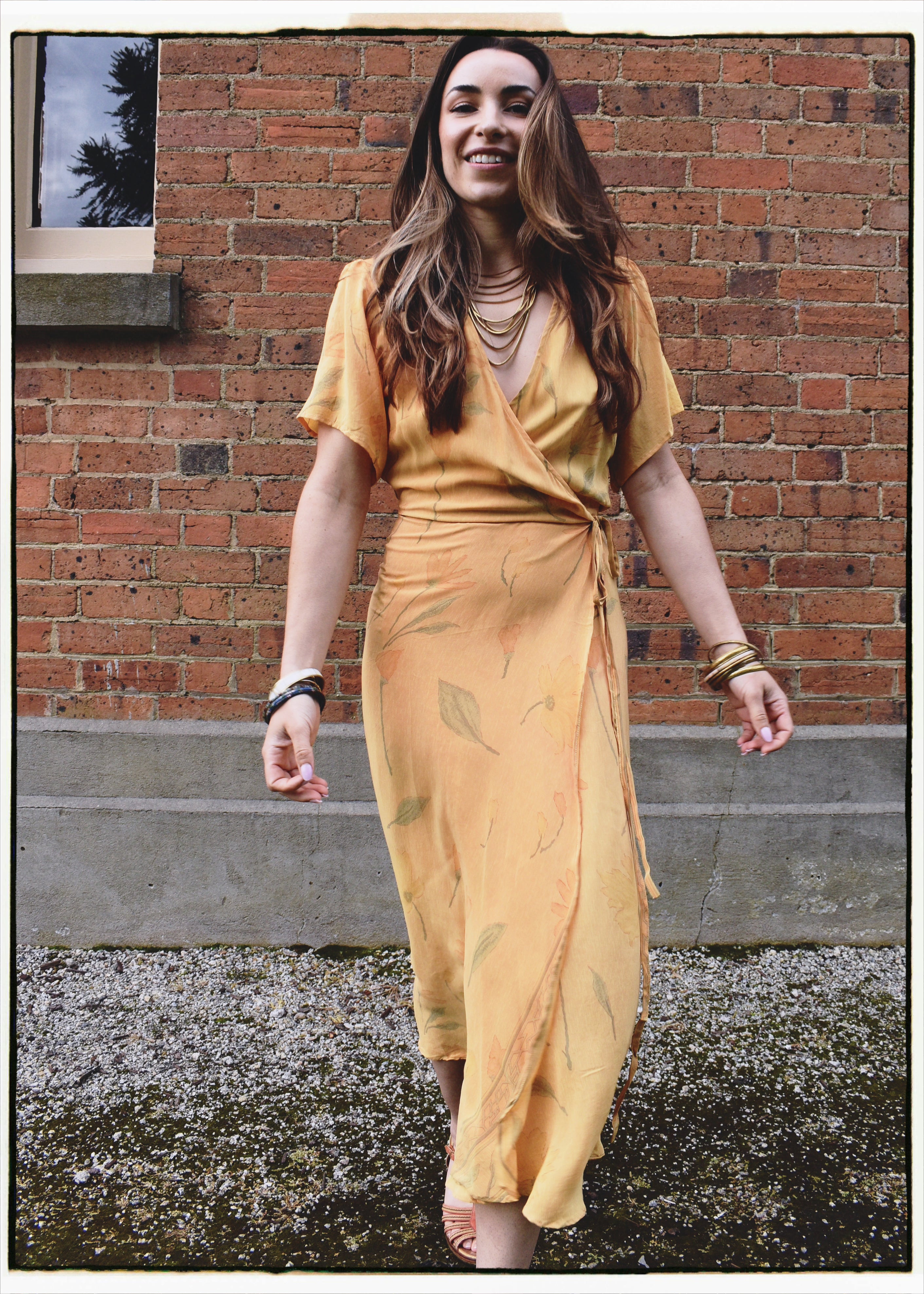 Liatris Silk Crepe Flutter Sleeve Wrap Dress ~ Buttercup M