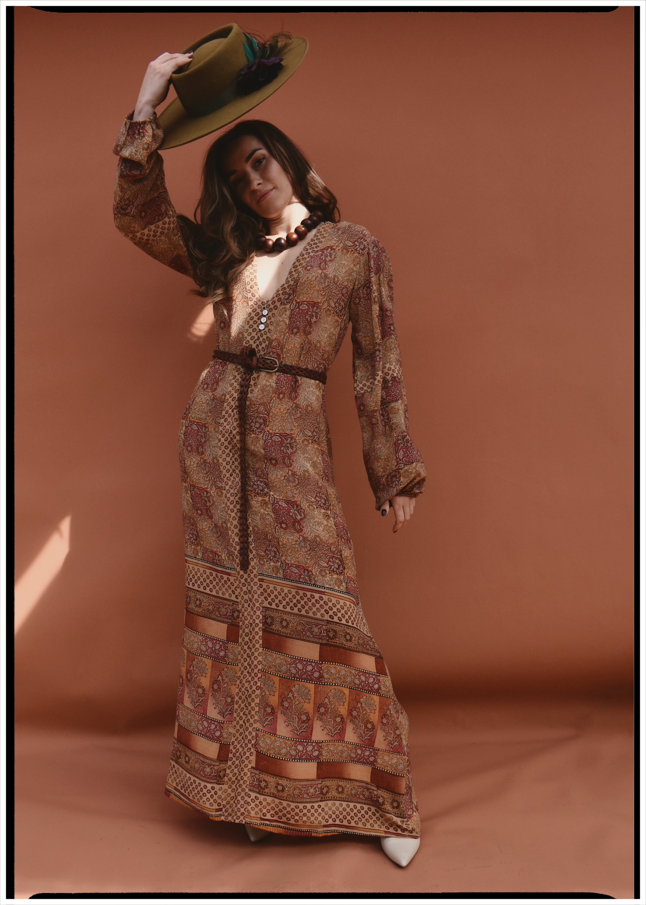 Zea Silk Crepe Kaftan Maxi Dress ~  Cameo XS