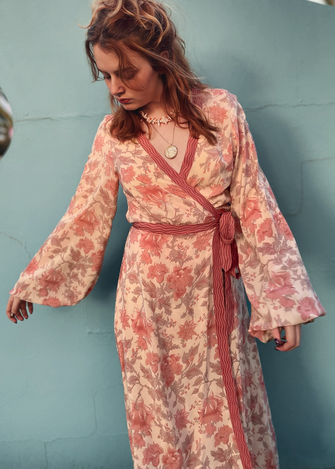 Caladium Wrap Silk Dress ~ Rose M